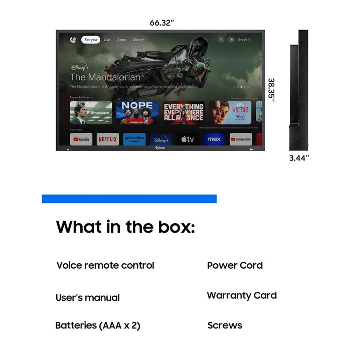 Sylvox 75" 2000Nit Google Outdoor TV - 2024 Pool Pro 2.0 Series Full Sun OT75A2KHGF